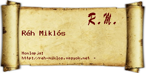 Réh Miklós névjegykártya